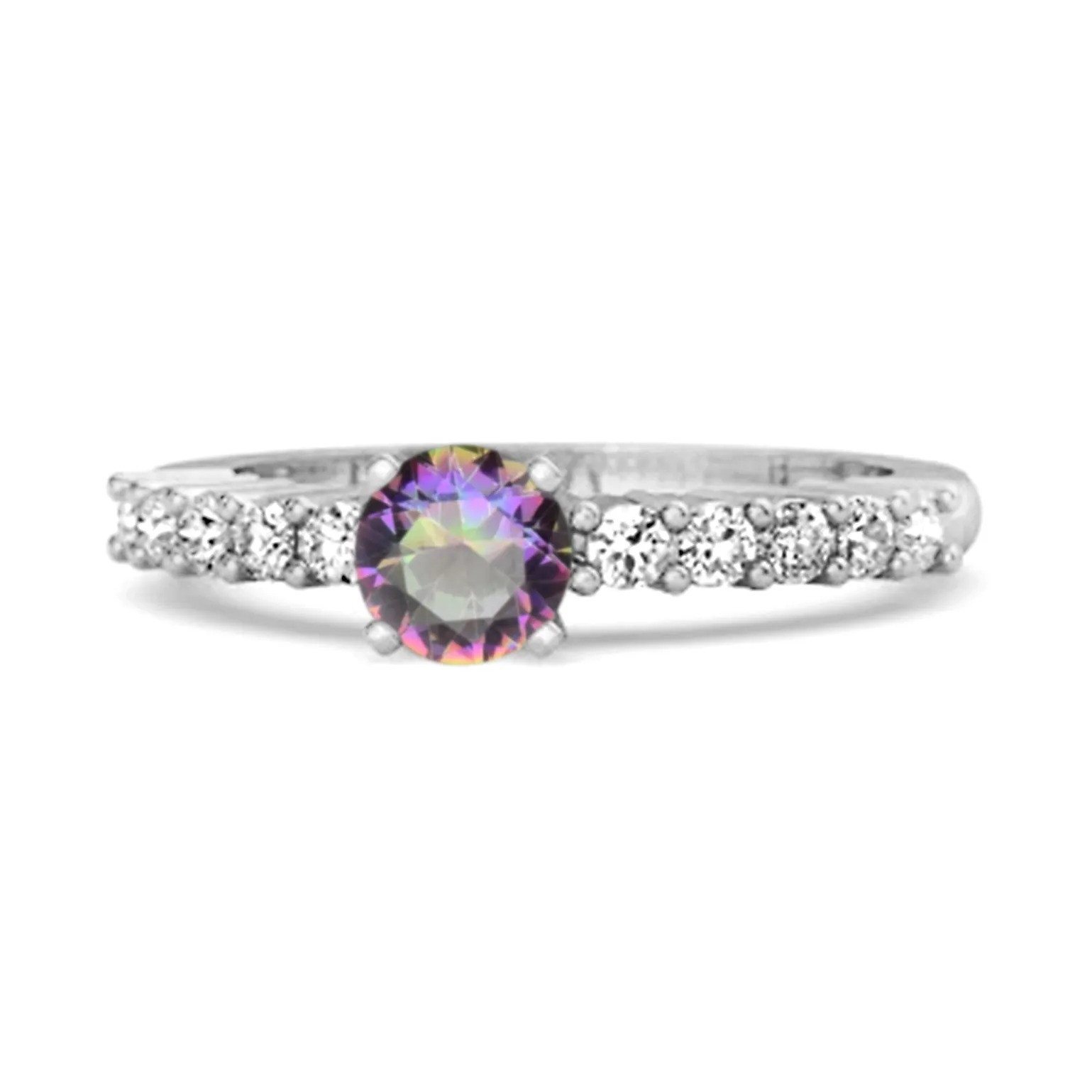 Solitaire Accents 0.10 Ctw Mystic Topaz 925 Silver Bridal Ring