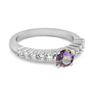 Solitaire Accents 0.10 Ctw Mystic Topaz 925 Silver Bridal Ring