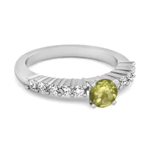 Solitaire Accents 0.10 Ctw Peridot 925 Silver Bridal Ring