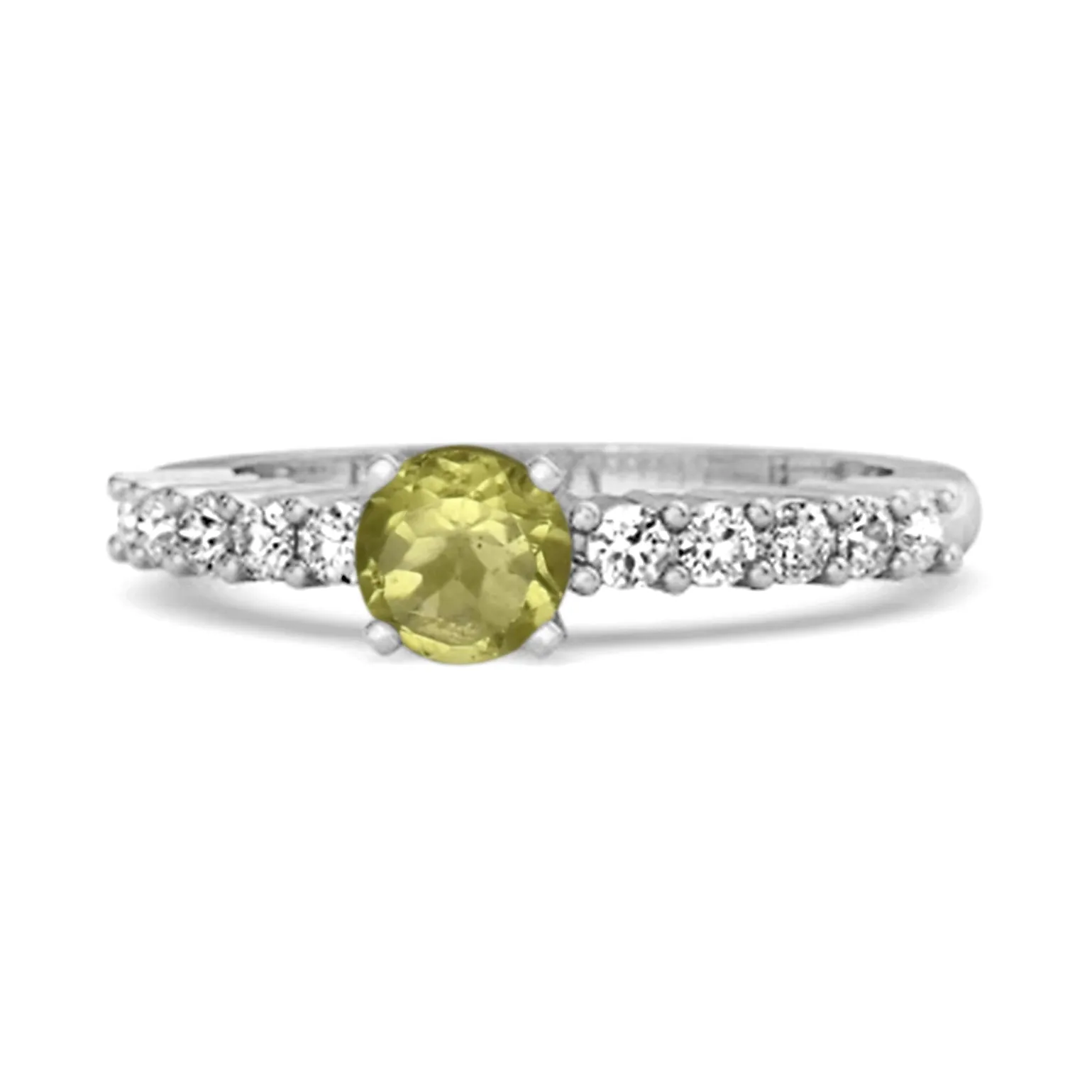 Solitaire Accents 0.10 Ctw Peridot 925 Silver Bridal Ring