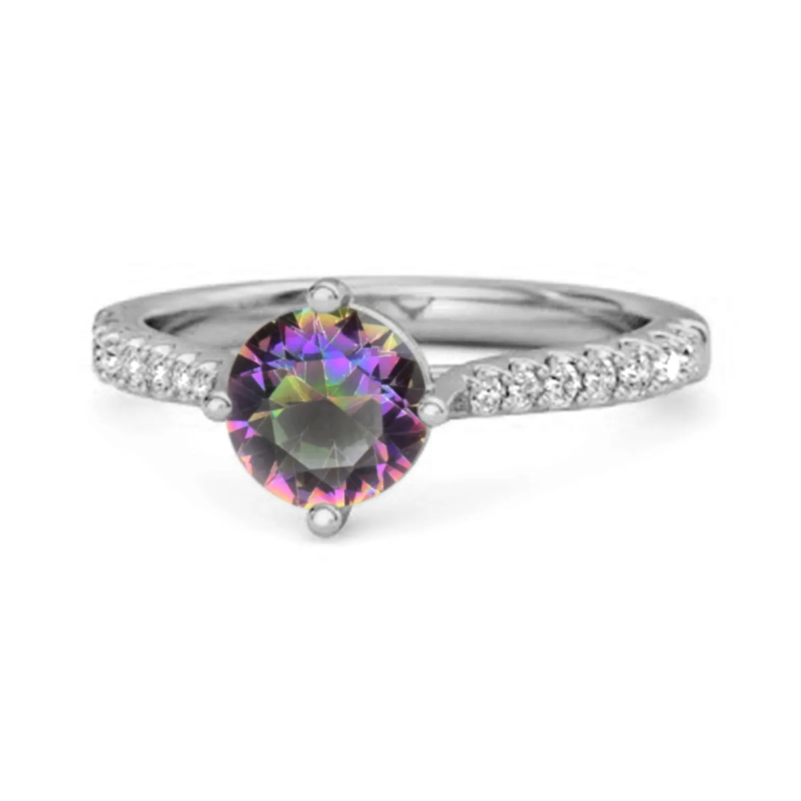 Solitaire Accents 925 Sterling Silver 0.25 Ctw Mystic Topaz Princess Ring
