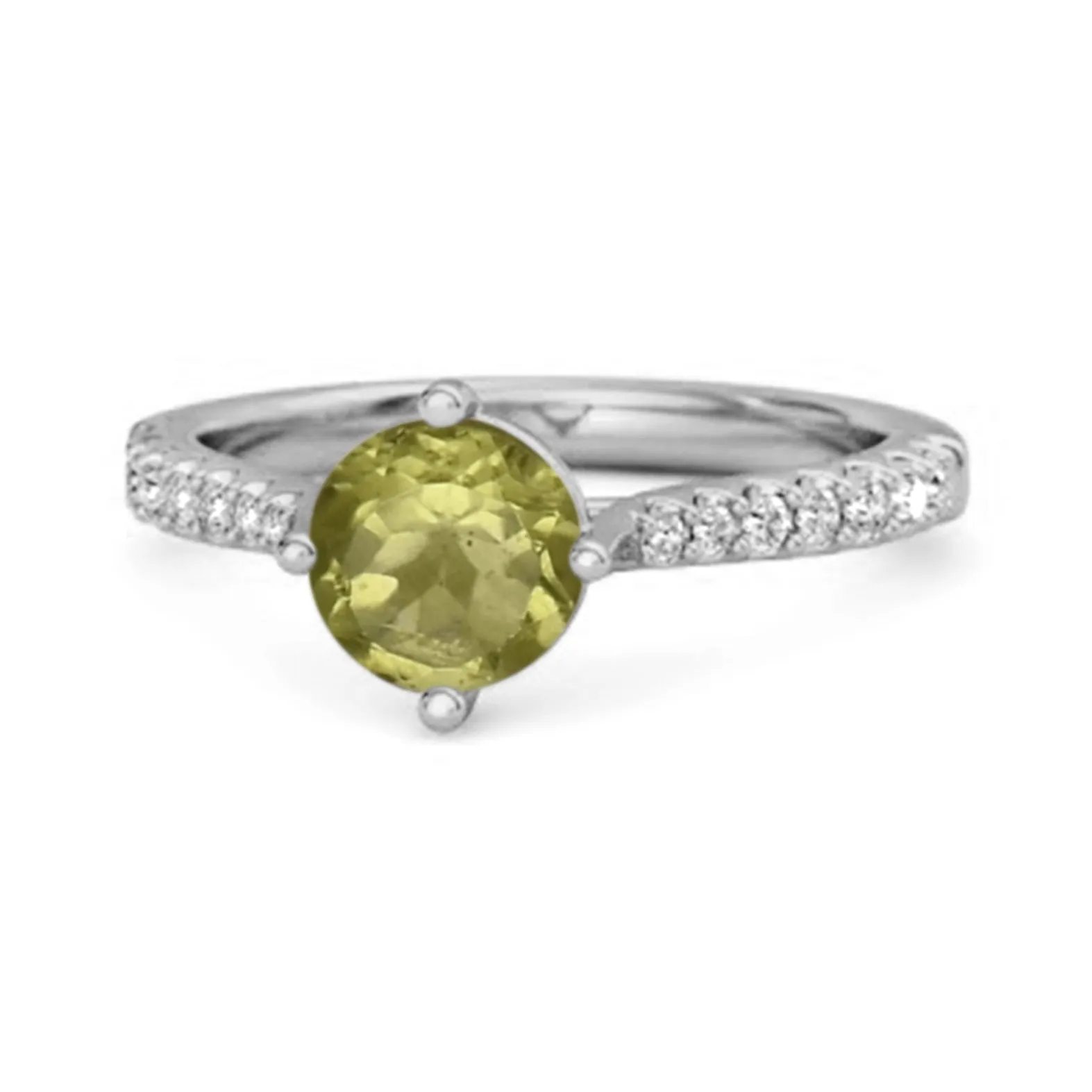 Solitaire Accents 925 Sterling Silver 0.25 Ctw Peridot Princess Ring