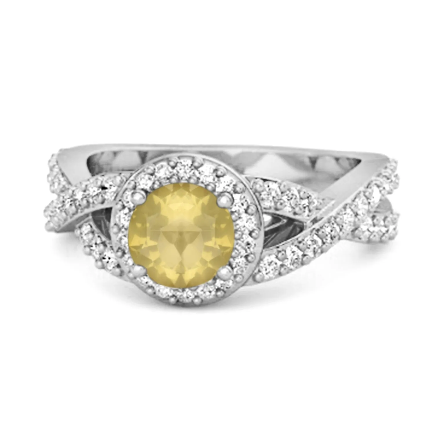 Solitaire Accents Lemon Quartz 925 Sterling Silver Infinity Ring