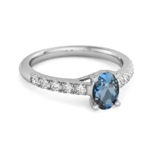 Solitaire London Blue Topaz 925 Sterling Silver Floating Halo Bridal Ring