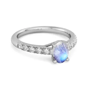 Solitaire Moonstone 925 Sterling Silver Floating Halo Bridal Ring
