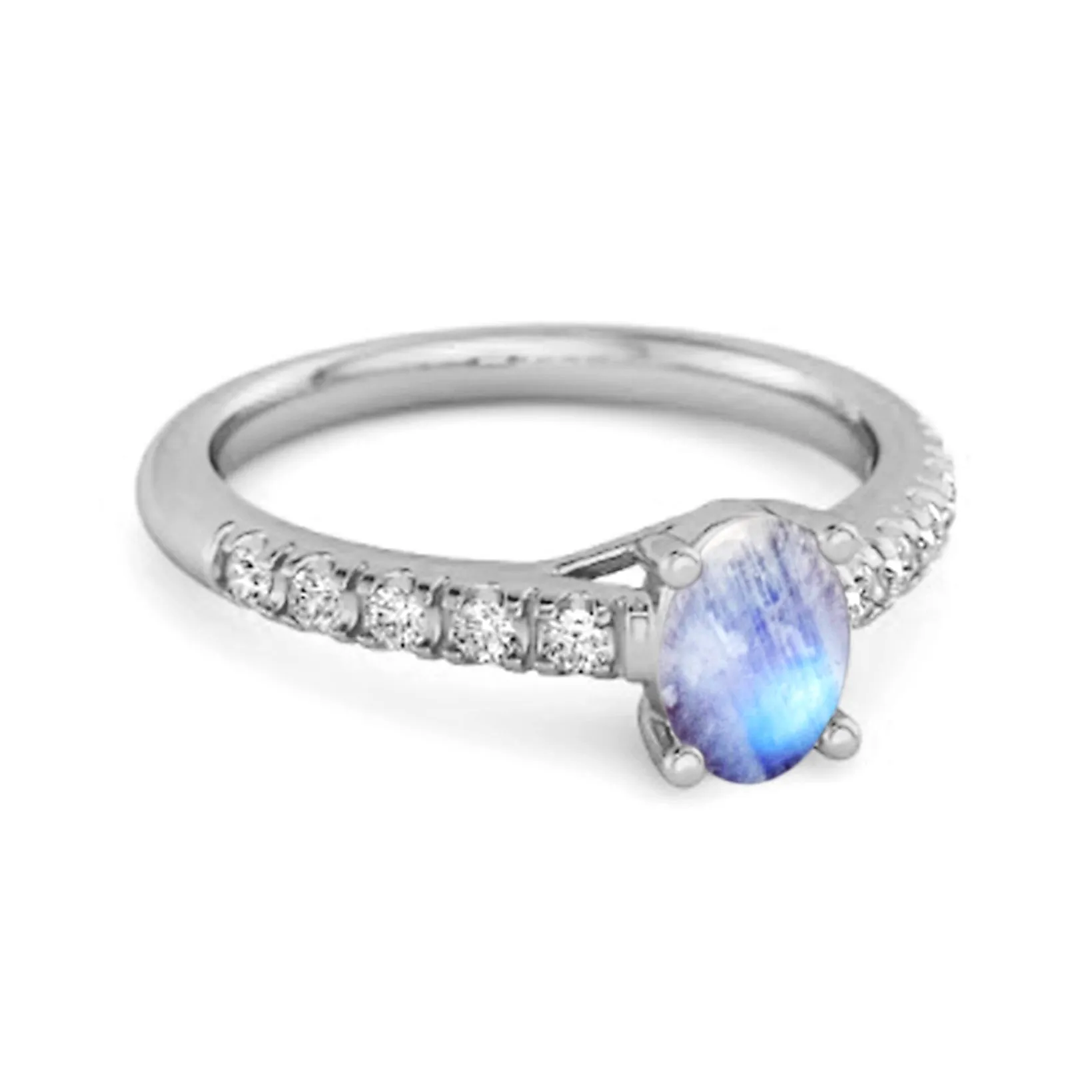 Solitaire Moonstone 925 Sterling Silver Floating Halo Bridal Ring