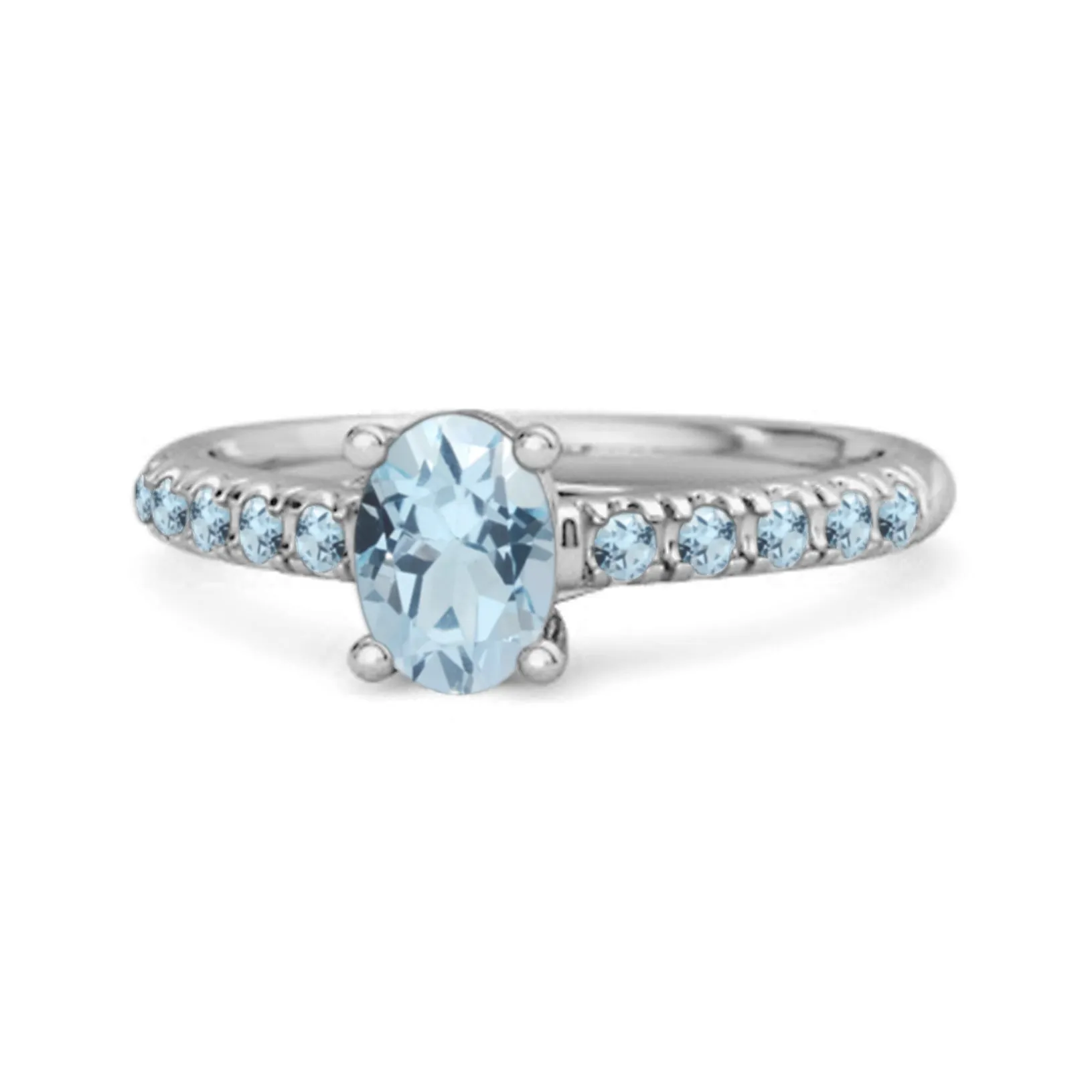 Solitaire Oval Blue Topaz 925 Sterling Silver Floating Halo Ring