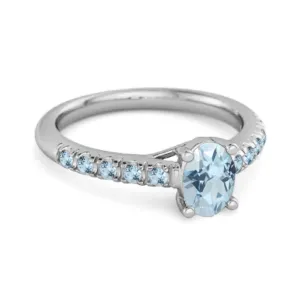 Solitaire Oval Blue Topaz 925 Sterling Silver Floating Halo Ring