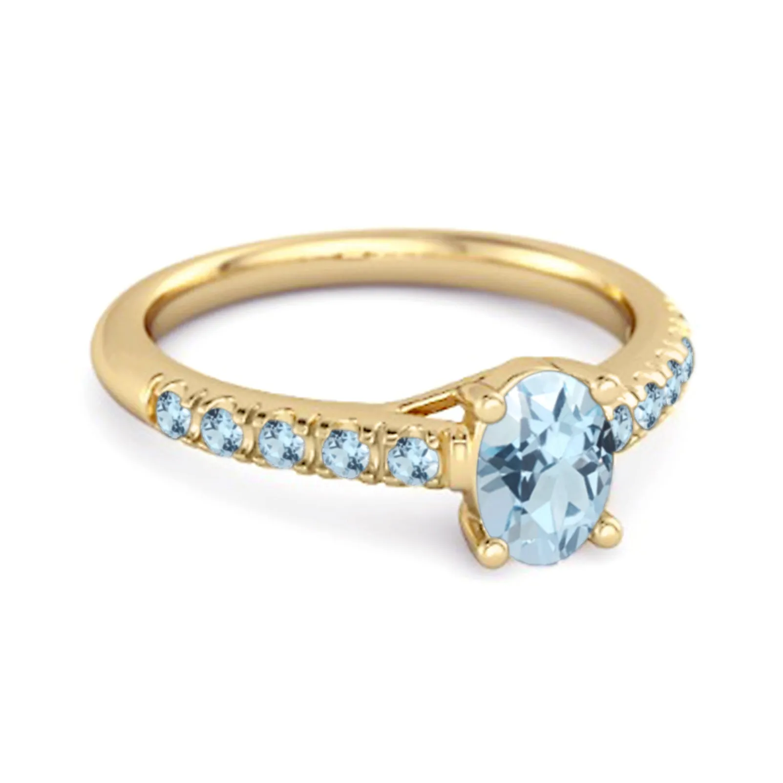 Solitaire Oval Blue Topaz 925 Sterling Silver Floating Halo Ring