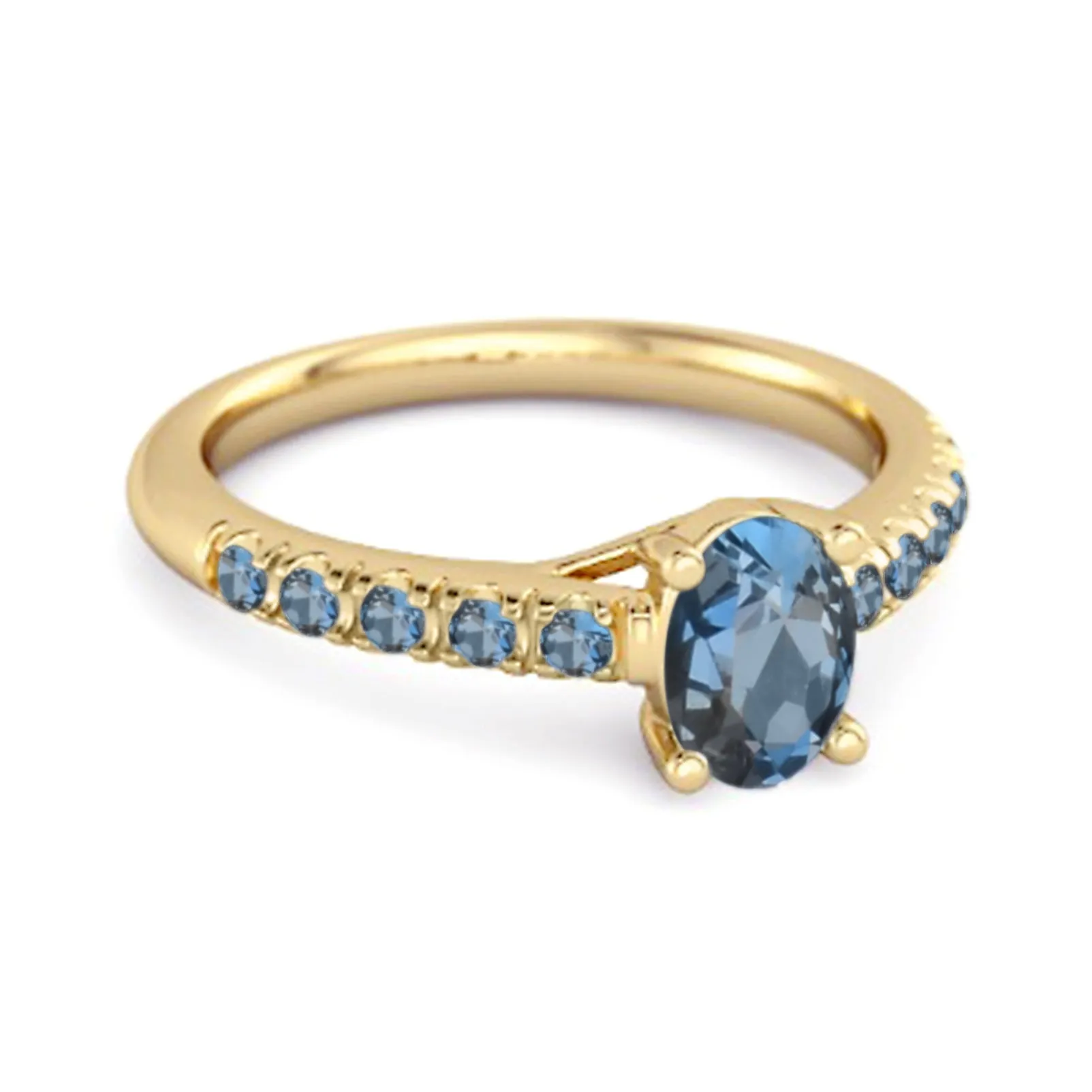 Solitaire Oval London Blue Topaz 925 Sterling Silver Floating Halo Ring