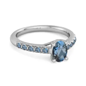 Solitaire Oval London Blue Topaz 925 Sterling Silver Floating Halo Ring