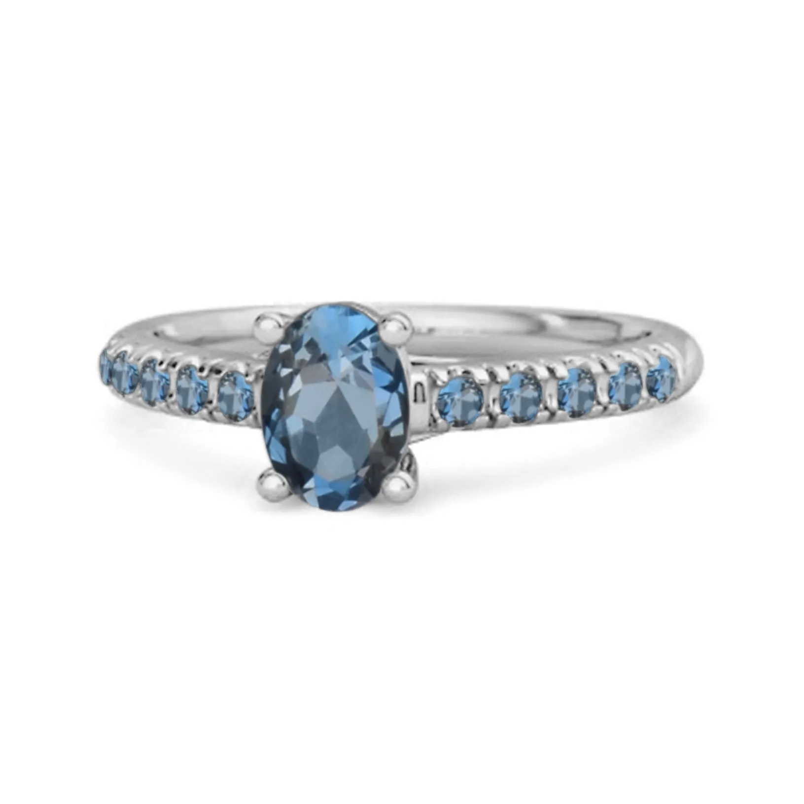 Solitaire Oval London Blue Topaz 925 Sterling Silver Floating Halo Ring