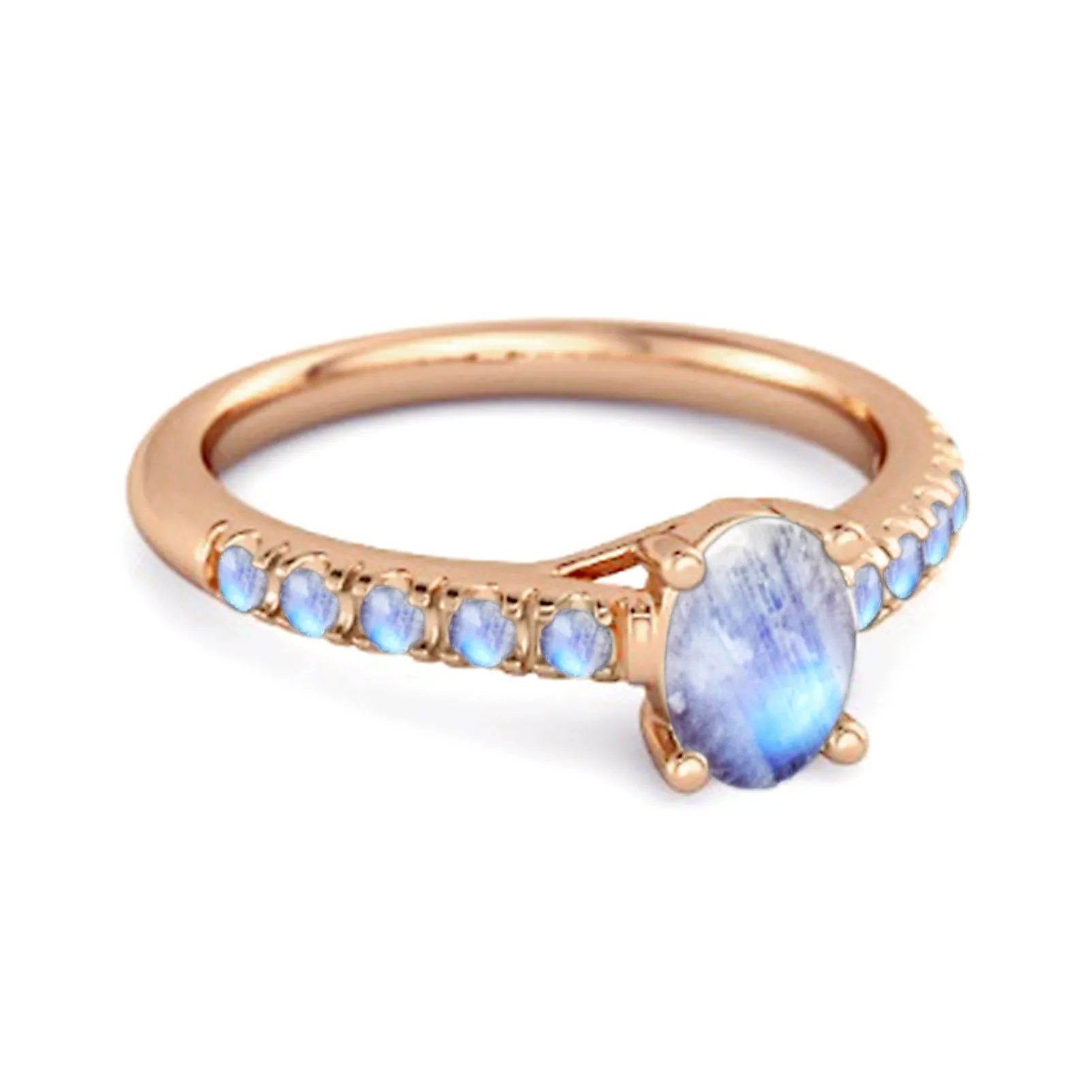 Solitaire Oval Moonstone 925 Sterling Silver Floating Halo Ring