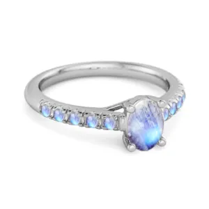 Solitaire Oval Moonstone 925 Sterling Silver Floating Halo Ring