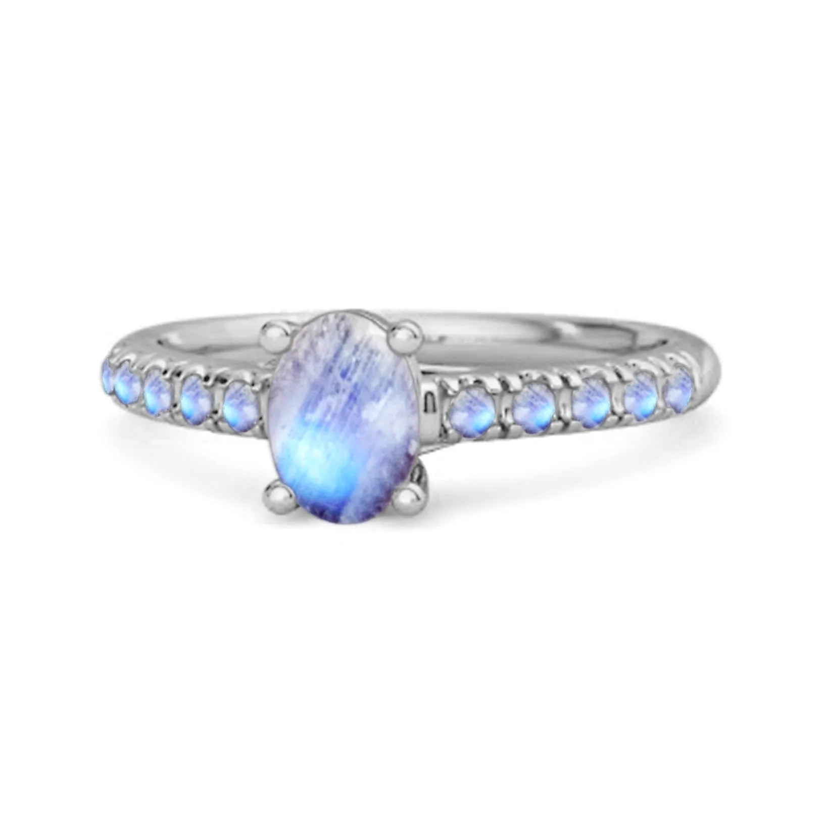 Solitaire Oval Moonstone 925 Sterling Silver Floating Halo Ring