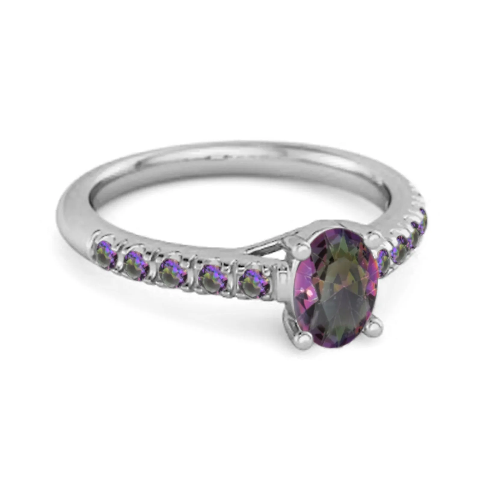Solitaire Oval Mystic Topaz 925 Sterling Silver Floating Halo Ring