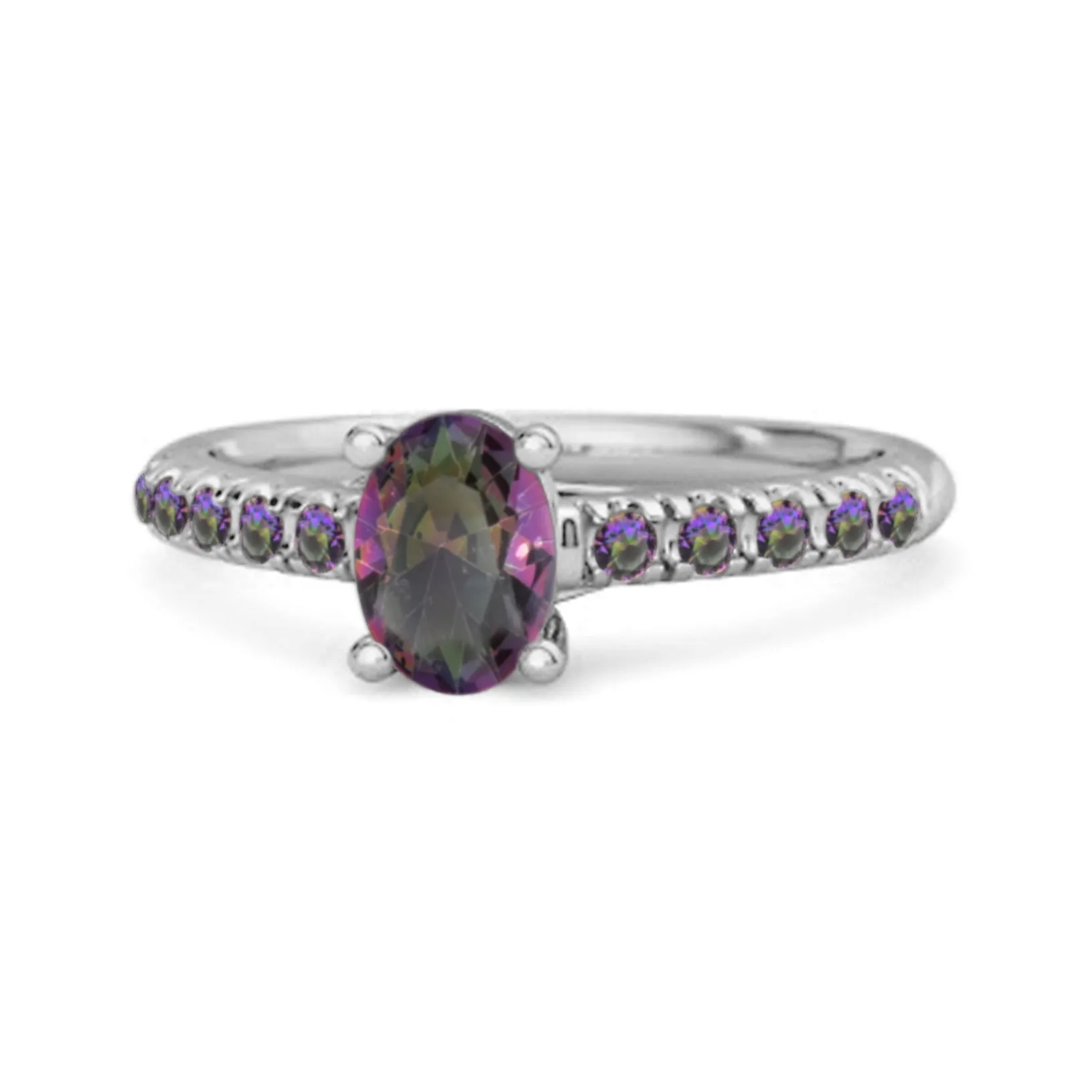 Solitaire Oval Mystic Topaz 925 Sterling Silver Floating Halo Ring