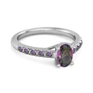 Solitaire Oval Mystic Topaz 925 Sterling Silver Floating Halo Ring