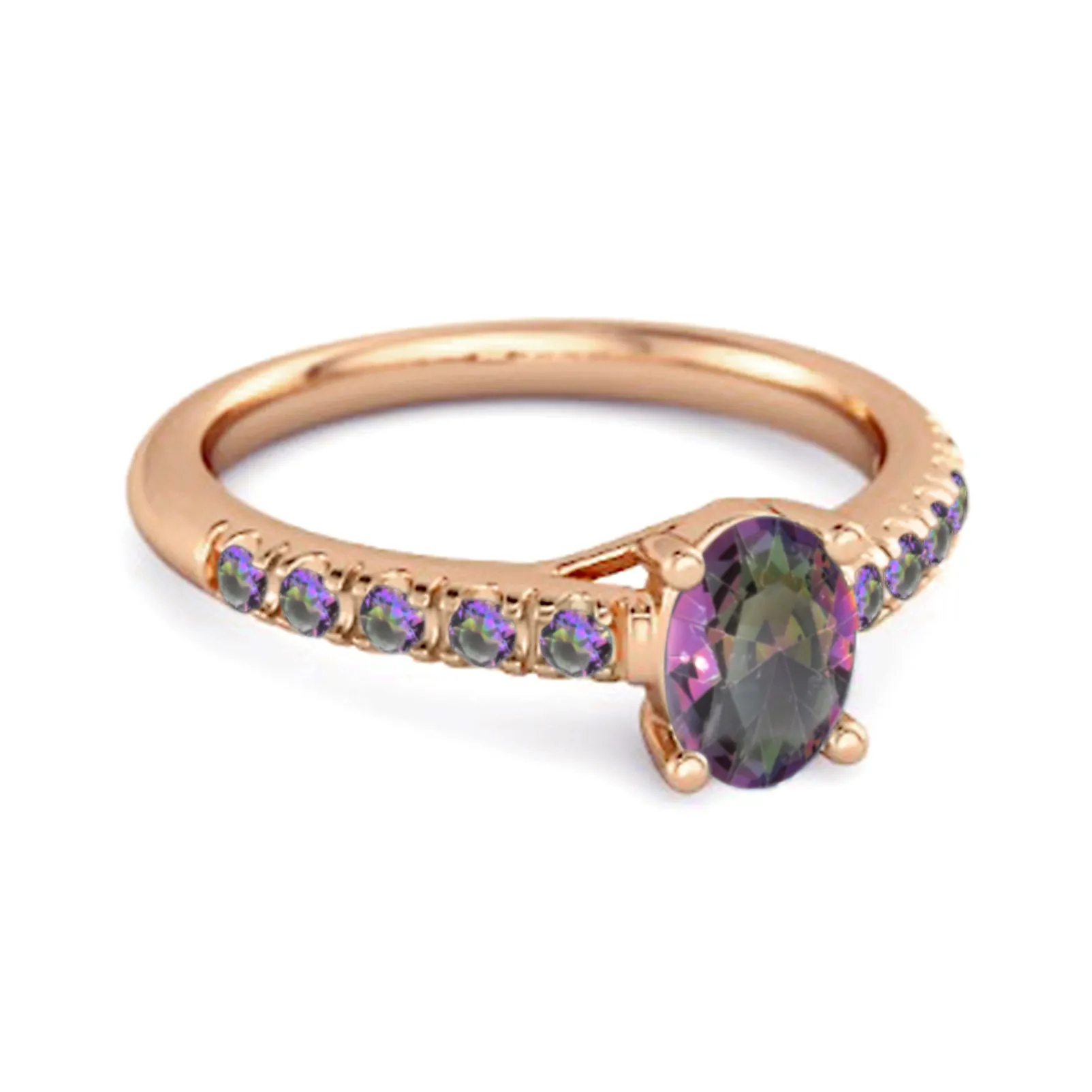 Solitaire Oval Mystic Topaz 925 Sterling Silver Floating Halo Ring