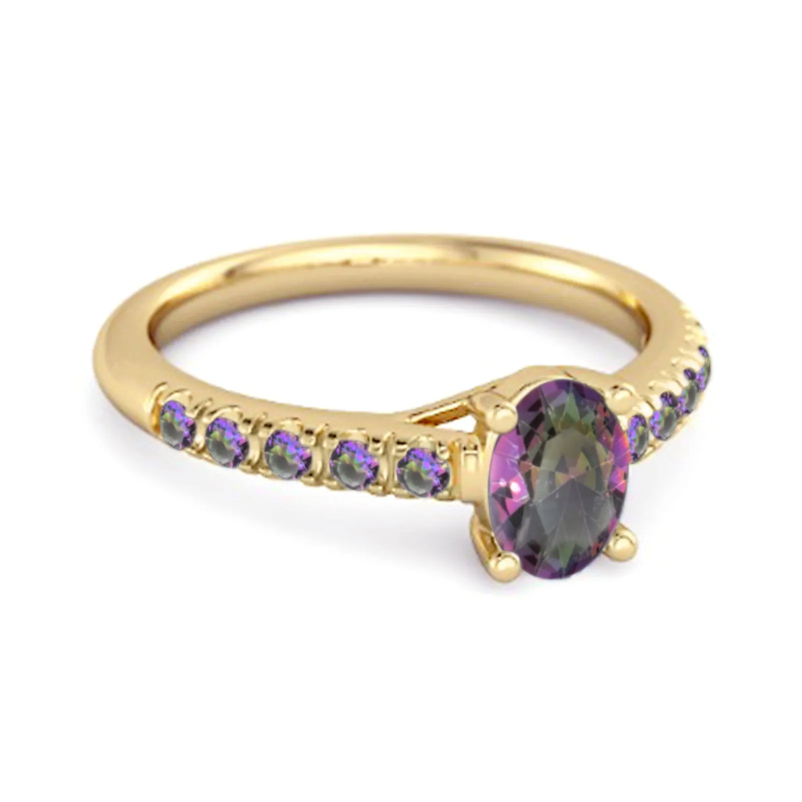 Solitaire Oval Mystic Topaz 925 Sterling Silver Floating Halo Ring