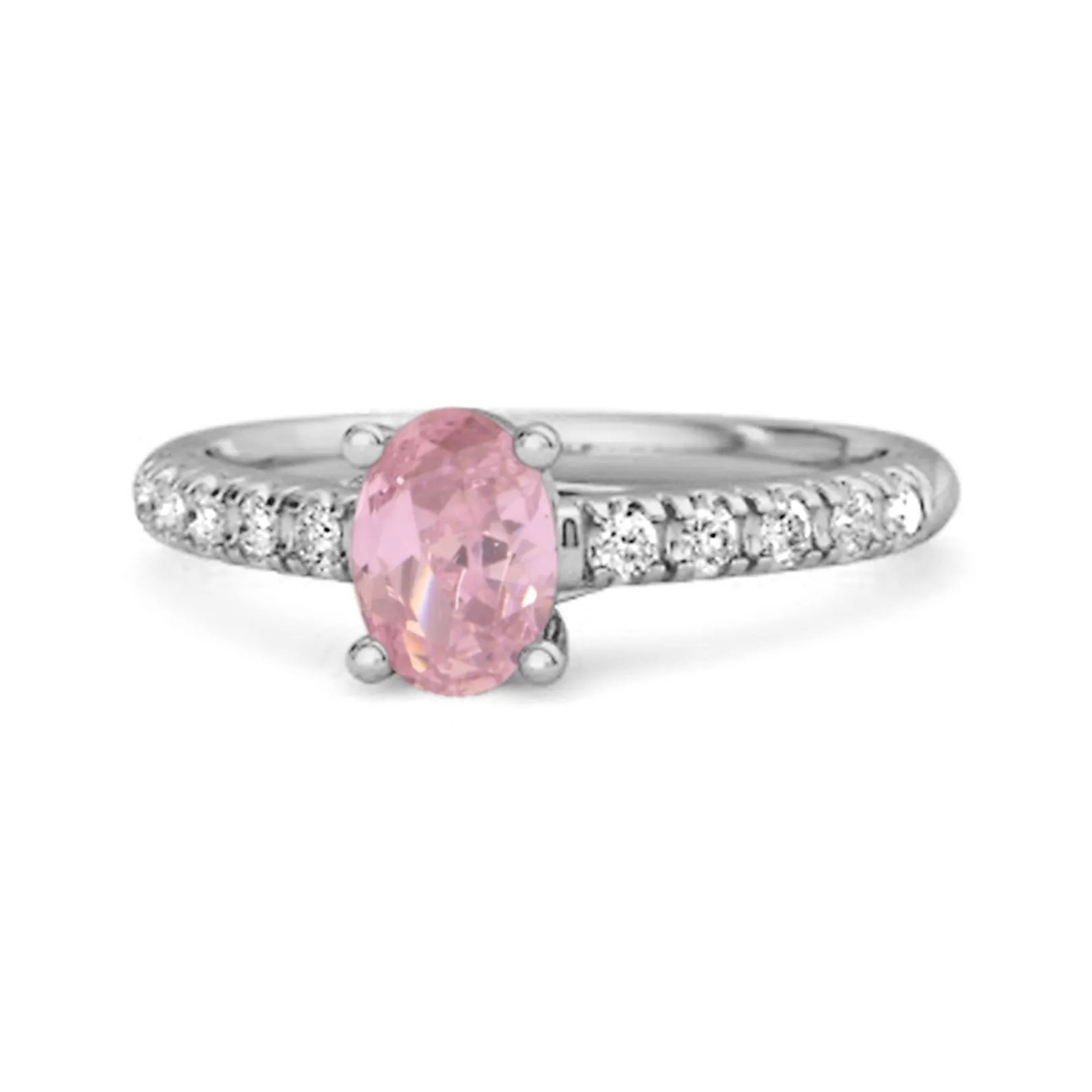 Solitaire Pink Zirconia 925 Sterling Silver Floating Halo Bridal Ring