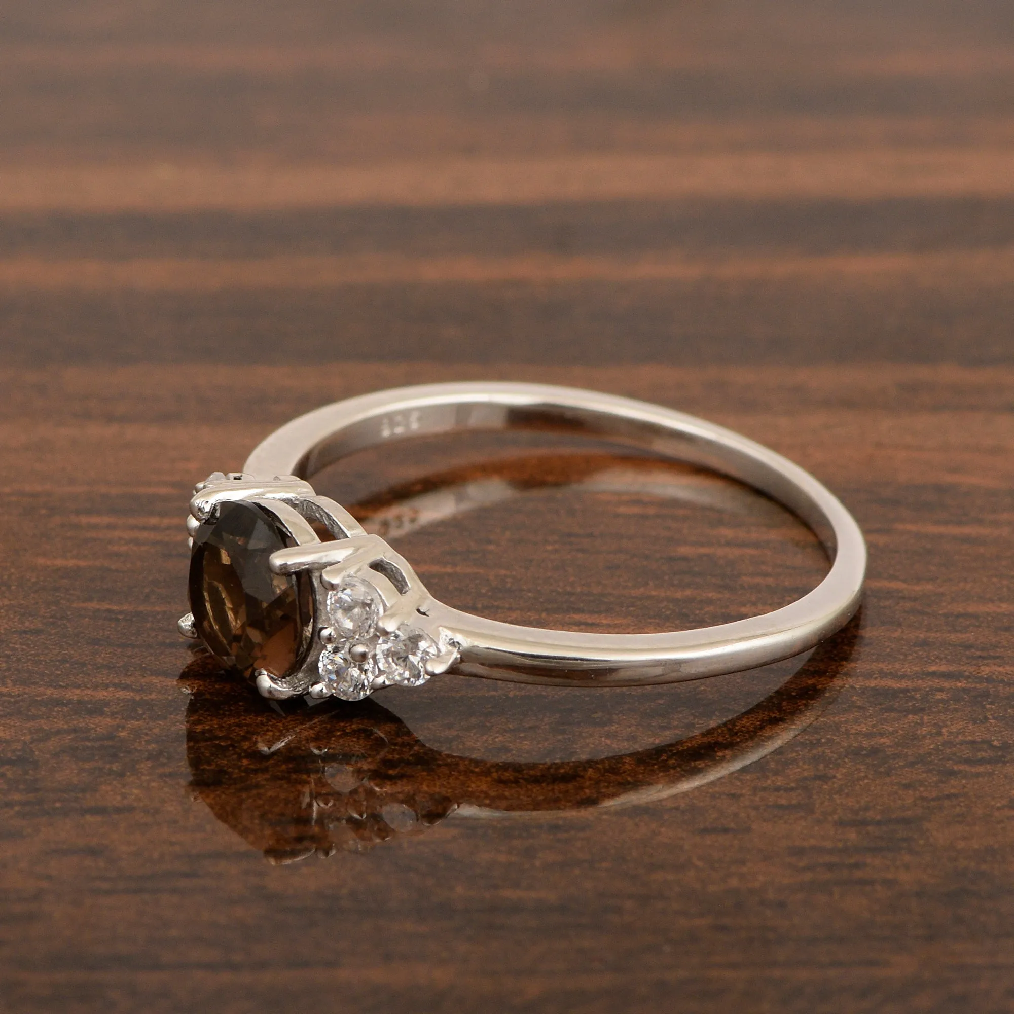 Solitaire Round 0.60 Ctw Smoky Quartz Sterling Silver 925 Women Engagement Ring