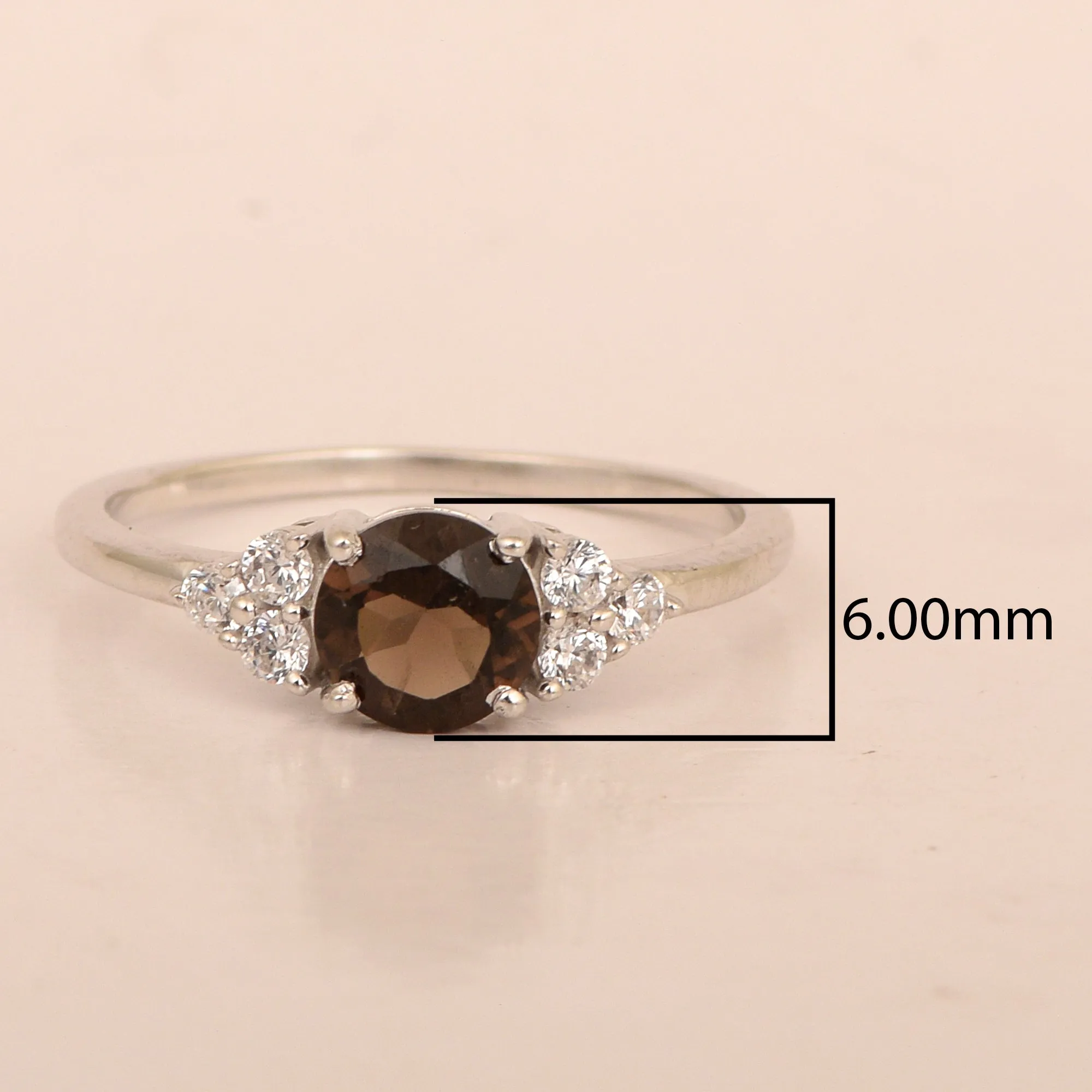Solitaire Round 0.60 Ctw Smoky Quartz Sterling Silver 925 Women Engagement Ring
