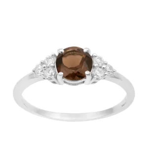 Solitaire Round 0.60 Ctw Smoky Quartz Sterling Silver 925 Women Engagement Ring