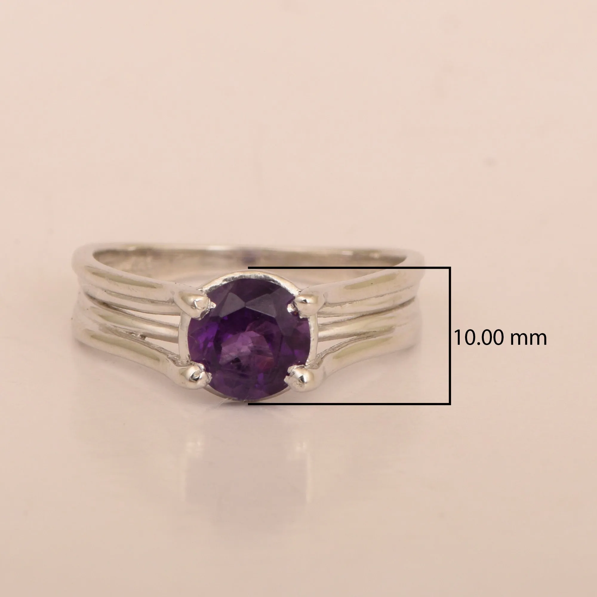 Solitaire Round 8mm Amethyst 925 Sterling Silver Wedding Ring
