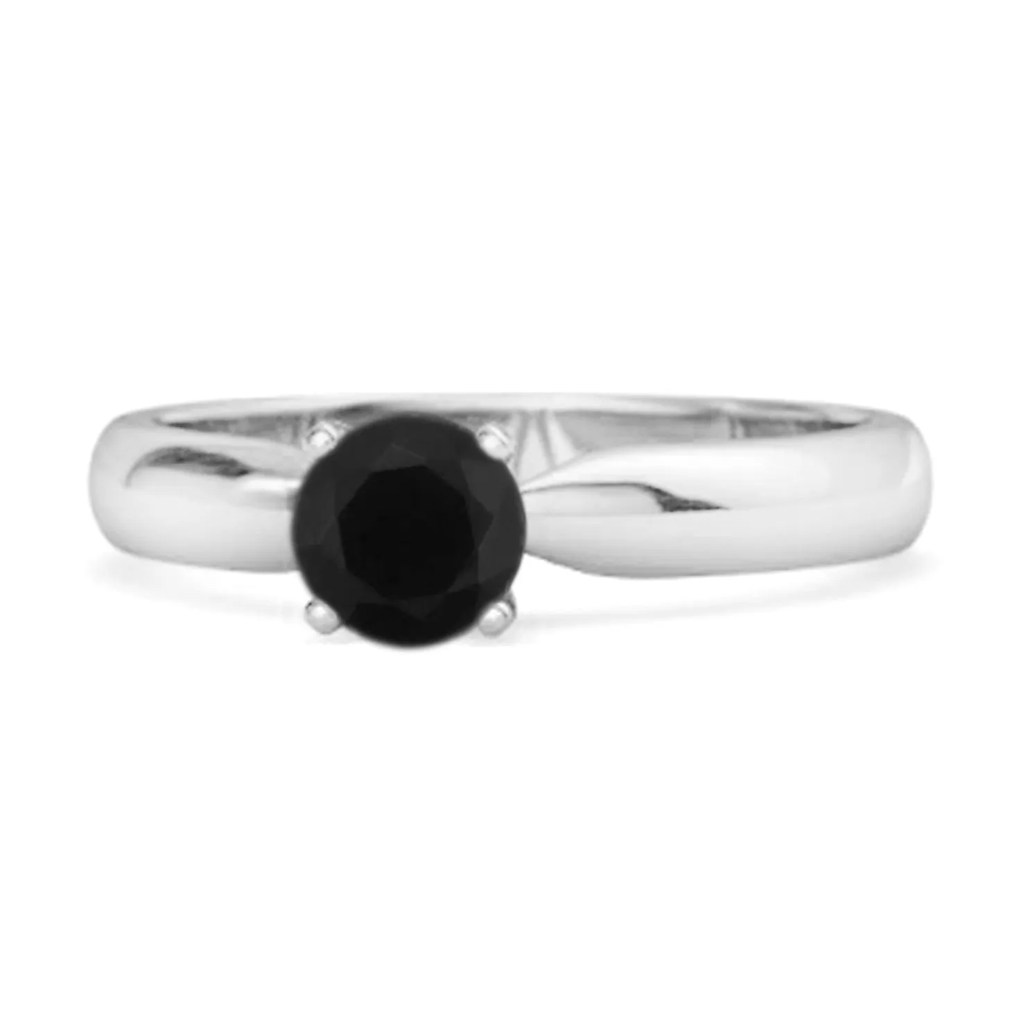 Solitaire Round Cut Black Spinel 925 Sterling Silver Promise Ring