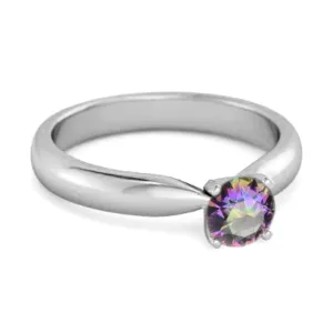 Solitaire Round Cut Mystic Topaz 925 Sterling Silver Promise Ring