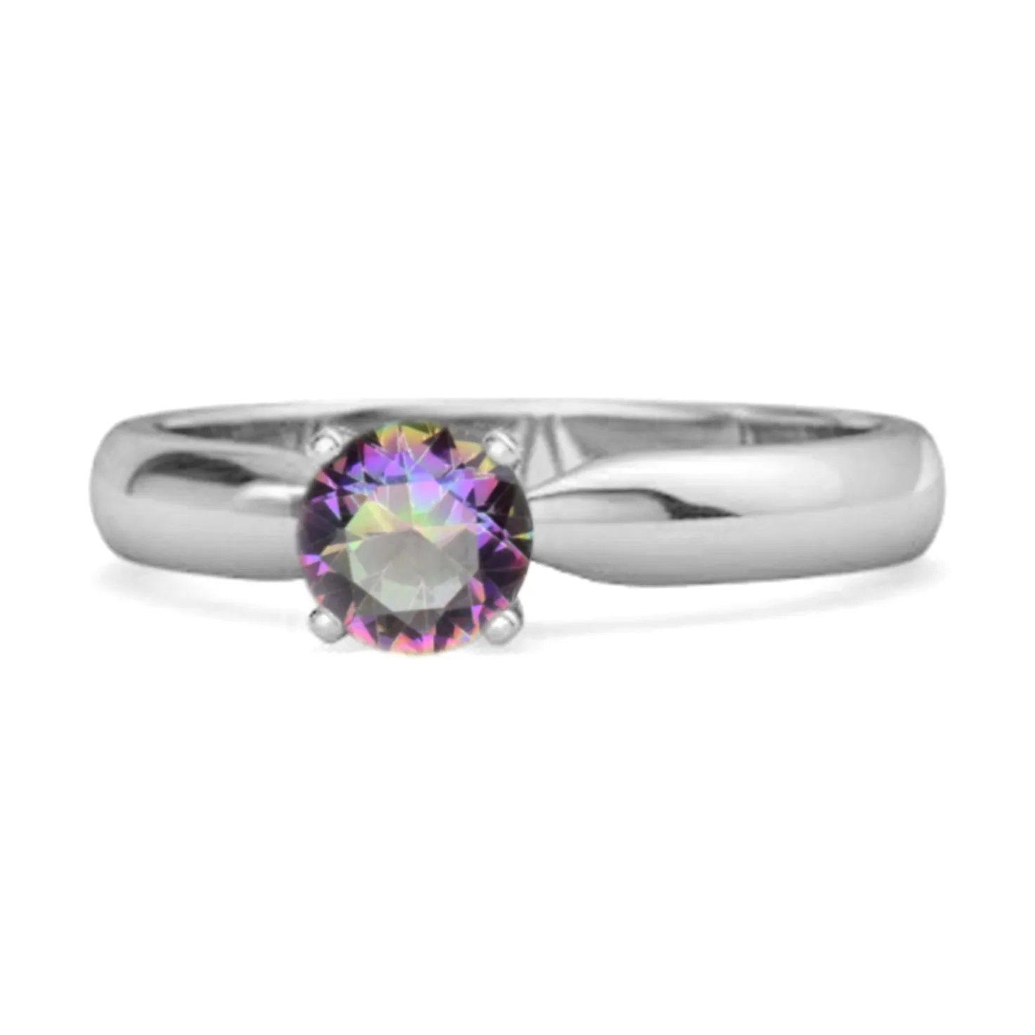 Solitaire Round Cut Mystic Topaz 925 Sterling Silver Promise Ring