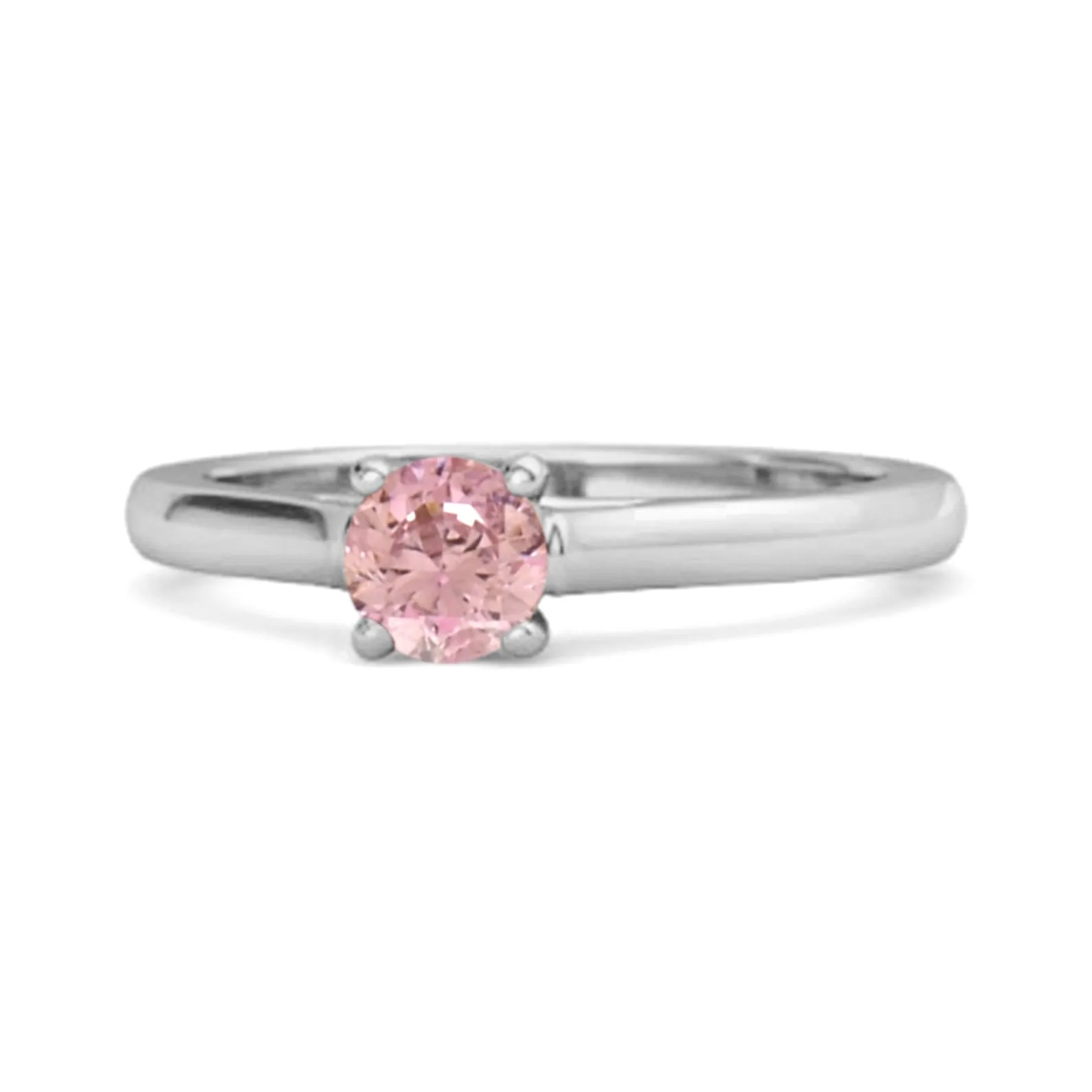 Solitaire Round Cut Pink Zirconia 925 Sterling Silver Promise Ring