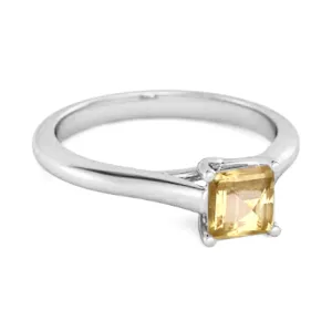 Solitaire Square Cut Citrine 925 Sterling Silver Promise Ring