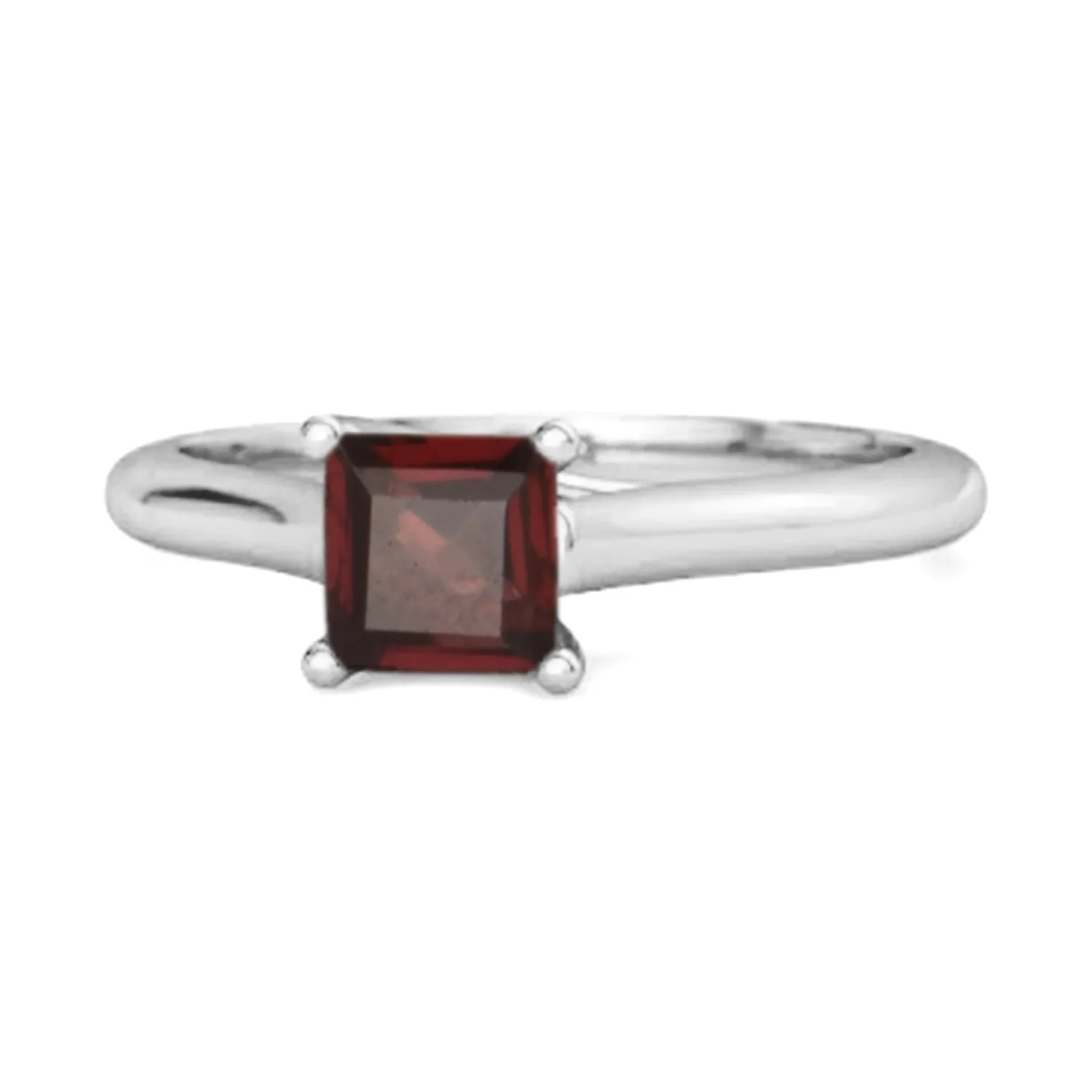 Solitaire Square Cut Garnet 925 Sterling Silver Promise Ring