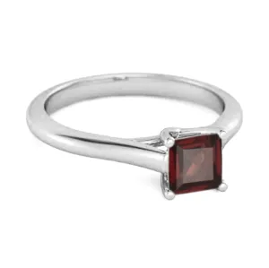 Solitaire Square Cut Garnet 925 Sterling Silver Promise Ring