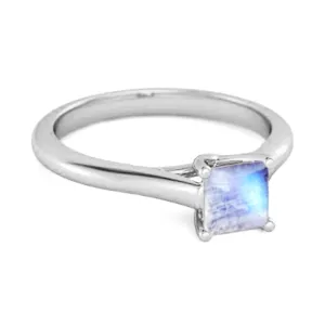 Solitaire Square Cut Moonstone 925 Sterling Silver Promise Ring