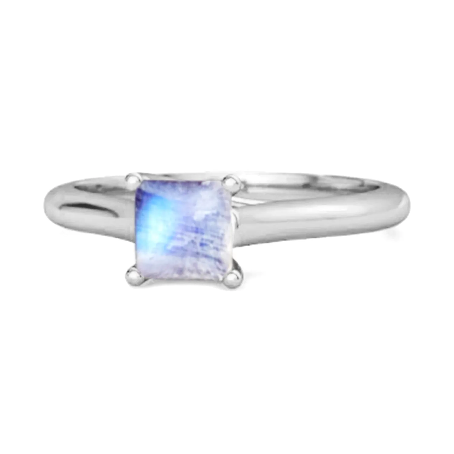 Solitaire Square Cut Moonstone 925 Sterling Silver Promise Ring