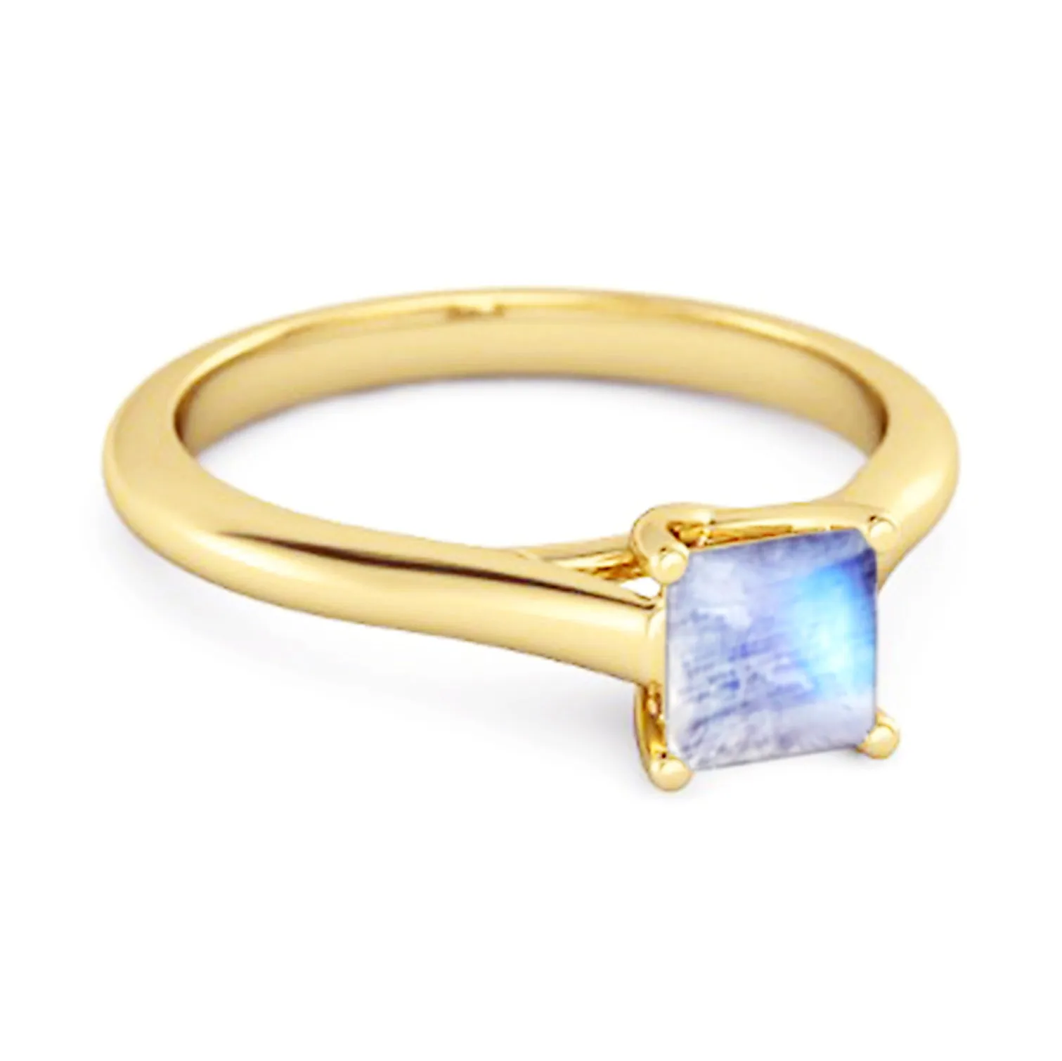 Solitaire Square Cut Moonstone 925 Sterling Silver Promise Ring