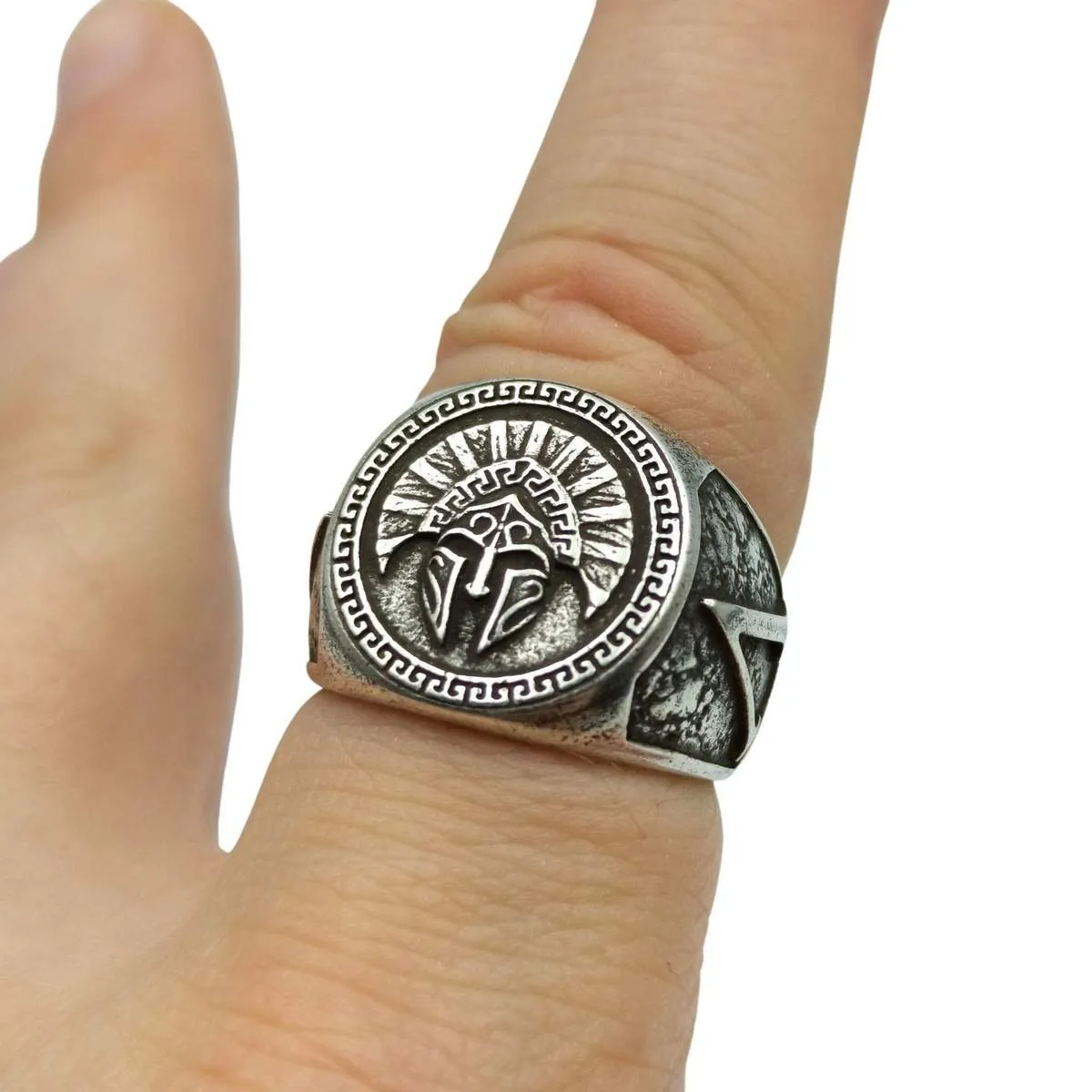 Spartan warrior helmet bronze ring