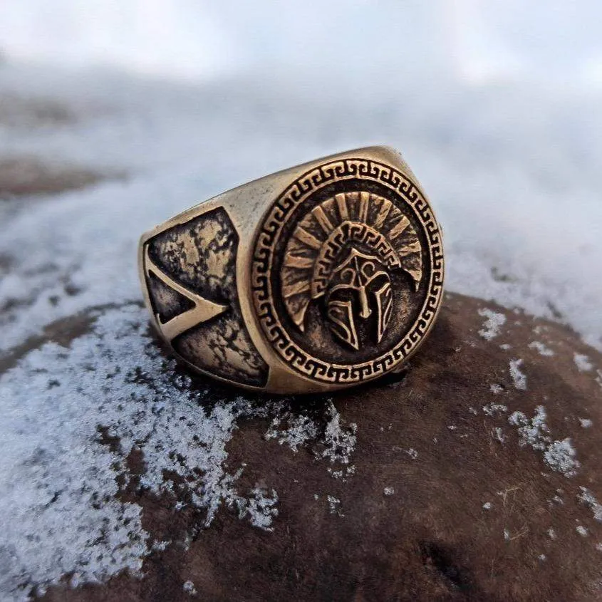 Spartan warrior helmet bronze ring