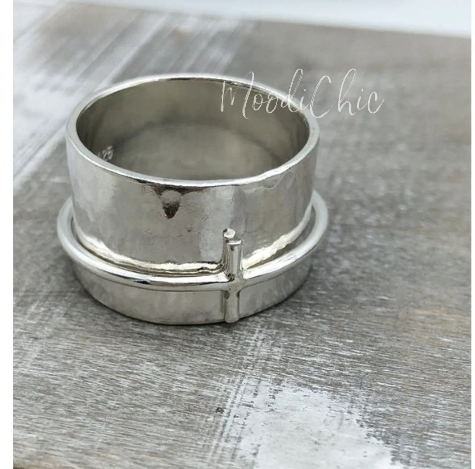 Spinner Ring with Cross - Sterling Silver Ring - Wide Band Ring - Christian Ring - Gift for her - Meditation Ring