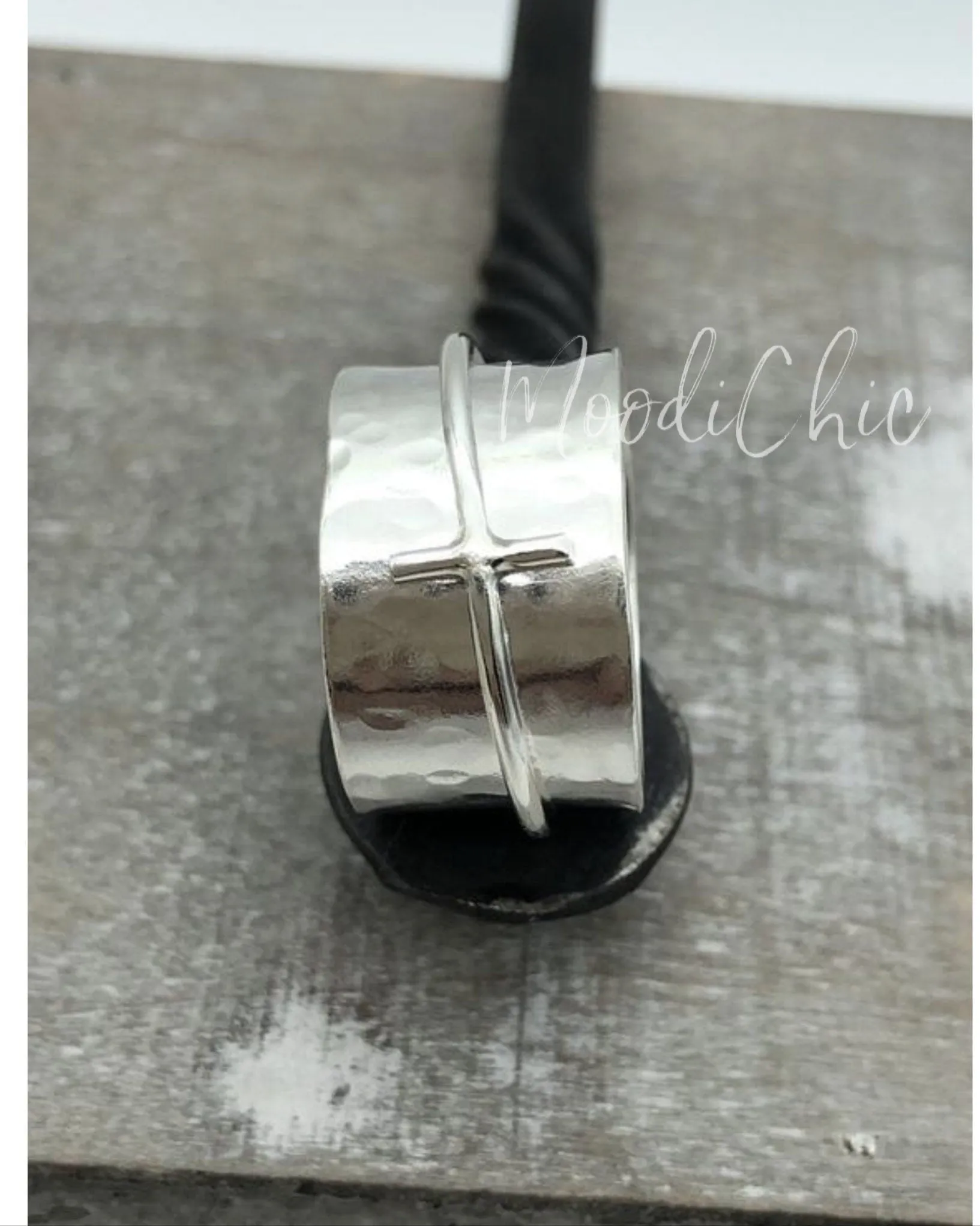Spinner Ring with Cross - Sterling Silver Ring - Wide Band Ring - Christian Ring - Gift for her - Meditation Ring