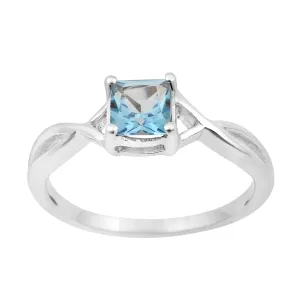Square 5MM Blue Topaz Gemstone 925 Sterling Silver Celtic Knot Solitaire Ring
