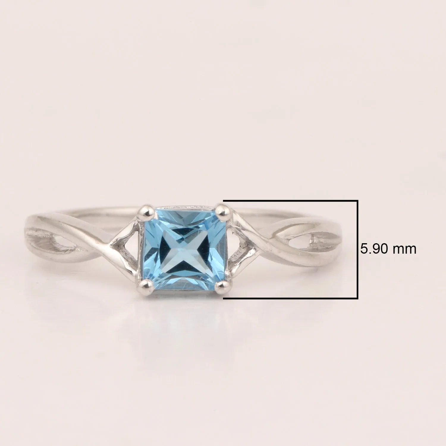 Square 5MM Blue Topaz Gemstone 925 Sterling Silver Celtic Knot Solitaire Ring