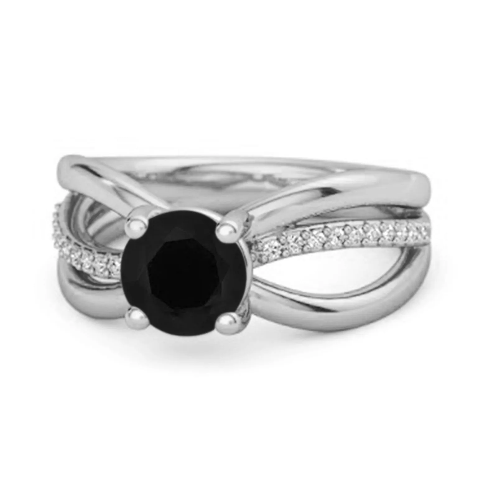 Stackable 3 Band 925 Sterling Silver 0.25 Ctw Black Spinel Women Ring