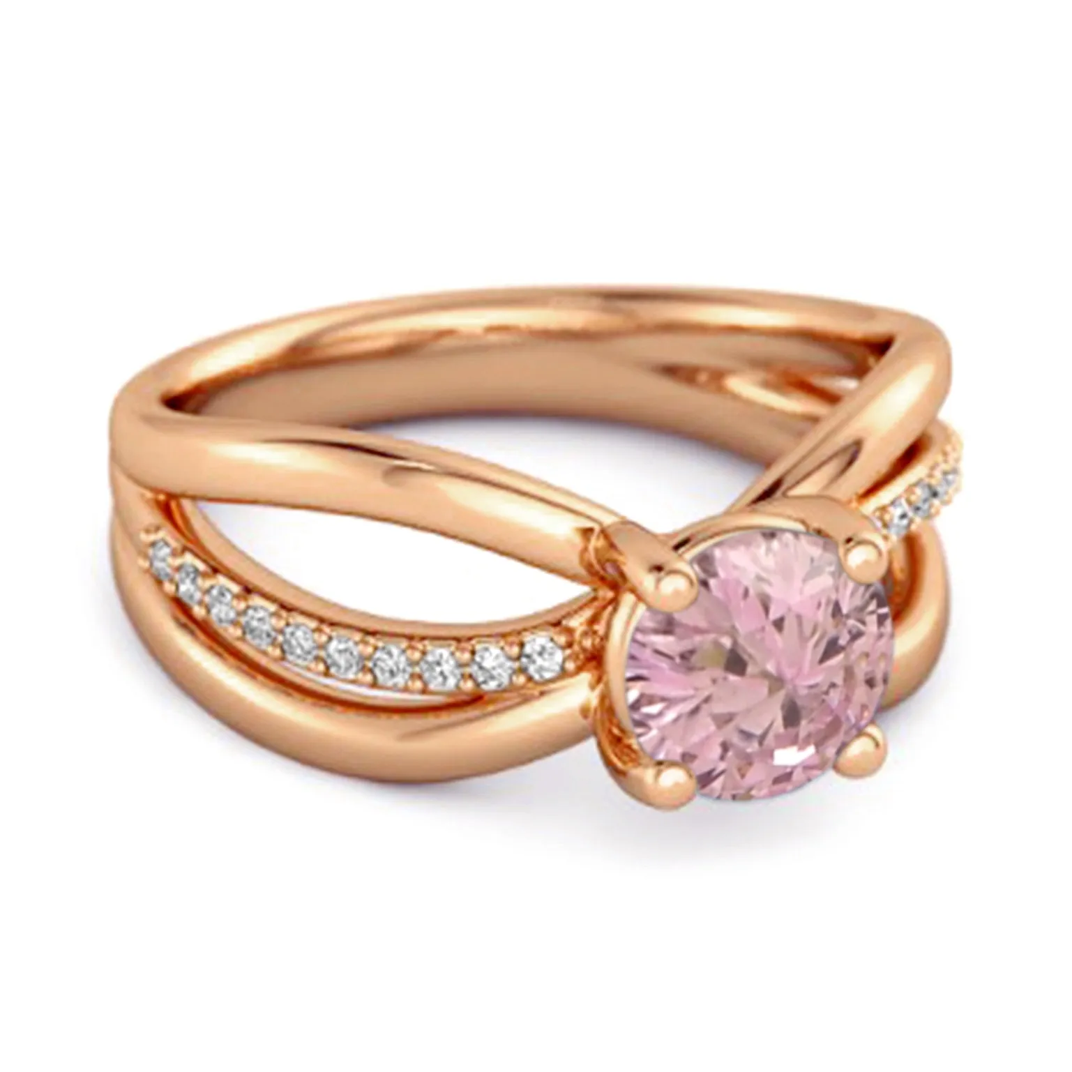 Stackable 3 Band 925 Sterling Silver 0.25 Ctw Pink Zirconia Women Ring