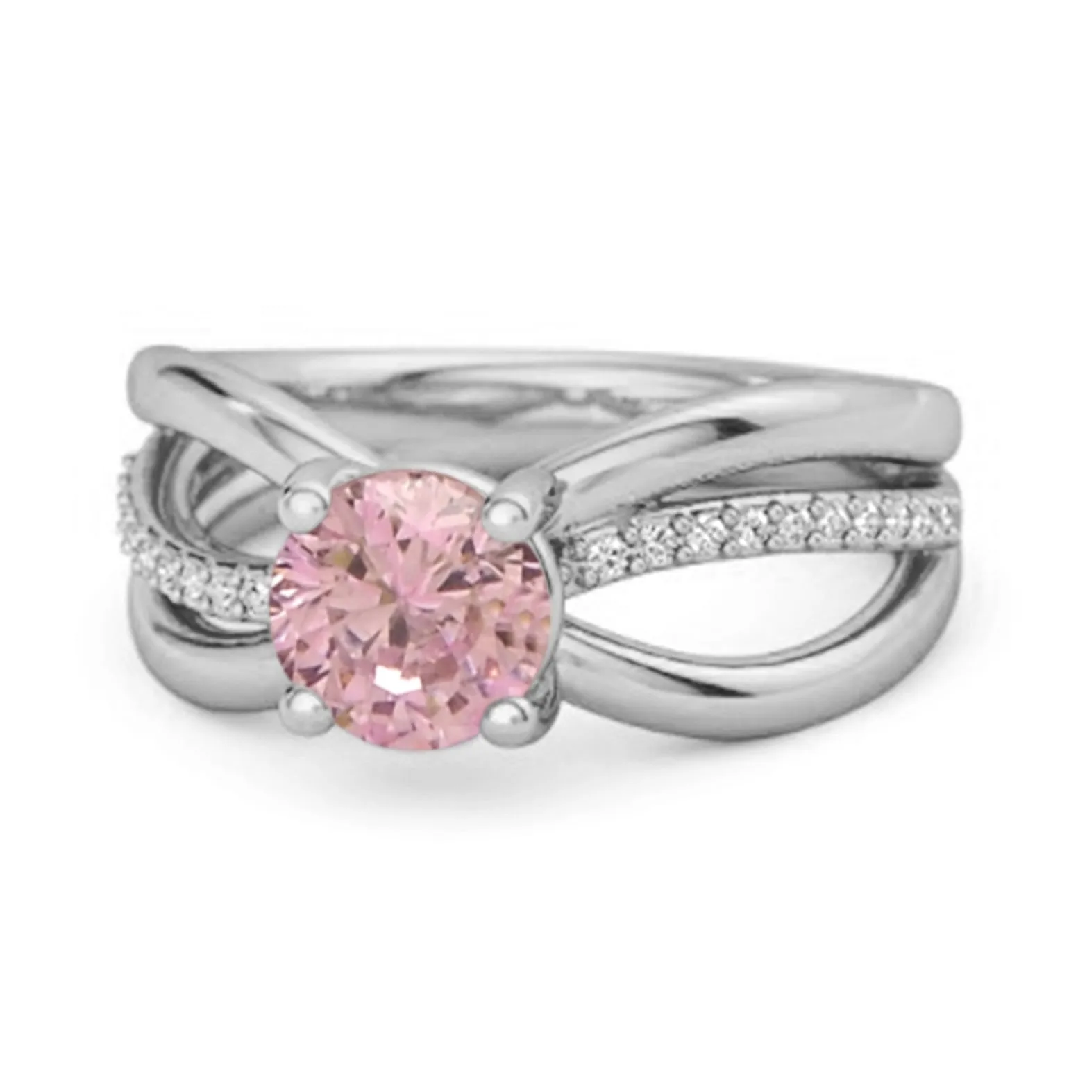 Stackable 3 Band 925 Sterling Silver 0.25 Ctw Pink Zirconia Women Ring