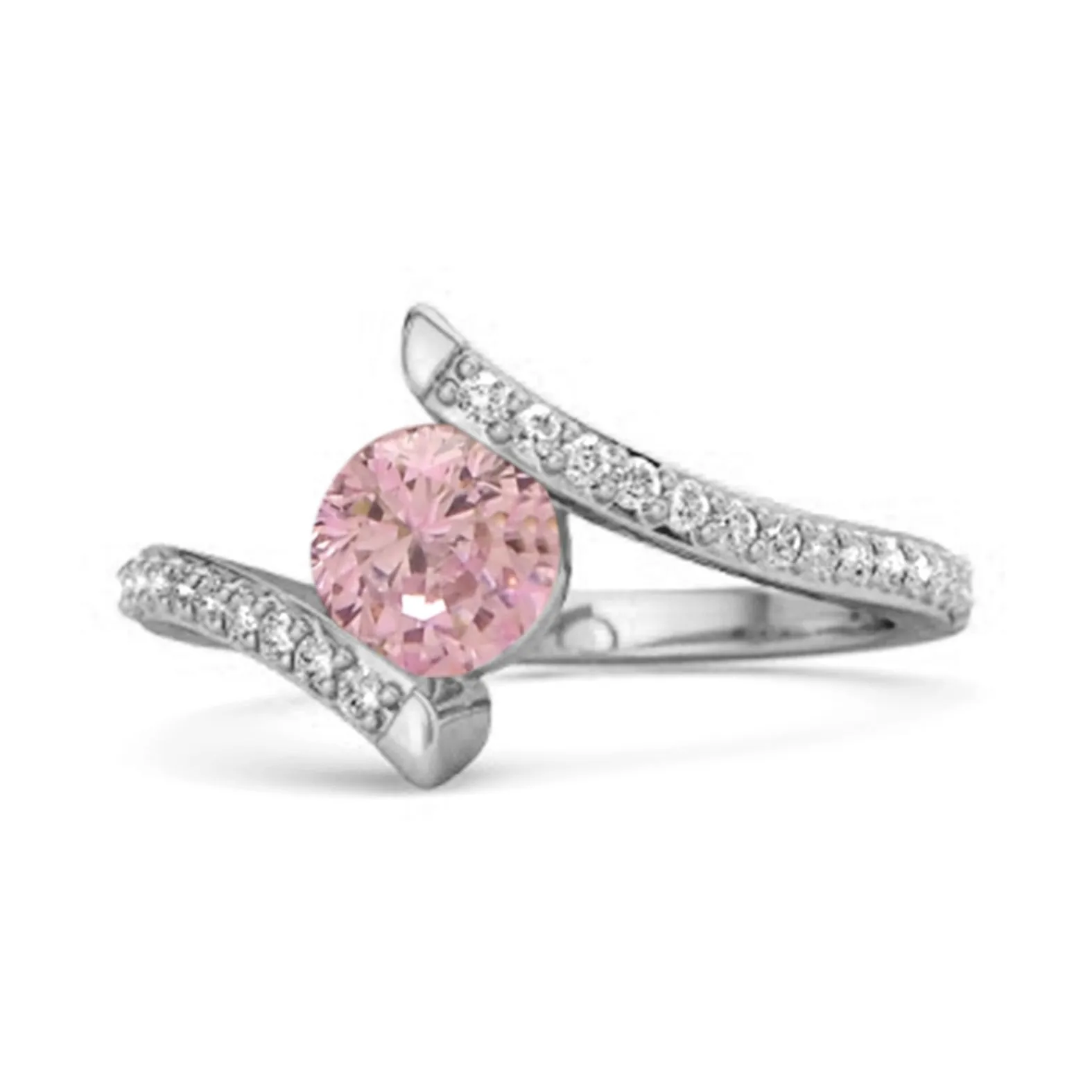 Stackable 925 Sterling Silver Pink Zirconia Anniversary Women Ring