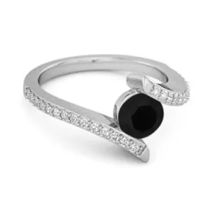 Stackable 925 Sterling Silver W Black Spinel Anniversary Women Ring